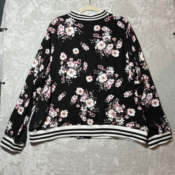 Torrid Black Pink Floral Bomber Jacket Full Zip Long Sleeve Women's Plus Size 3X - Picture 11 of 14